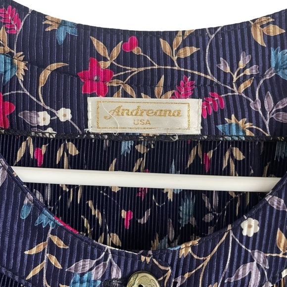 Andreana USA Vintage Blue Floral Blouse Long Sleeve Button Up Multi color floral - Picture 3 of 5